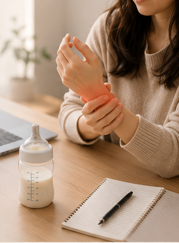 使用電腦的女性握著手腕